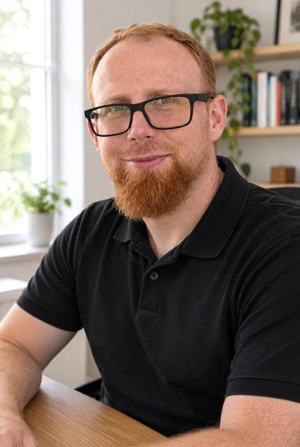 Michał Ptak przy biurku